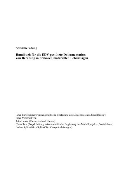 Sozialberatung, Handbuch fÃ¼r die EDV-gestÃ¼tzte ... - SOFI