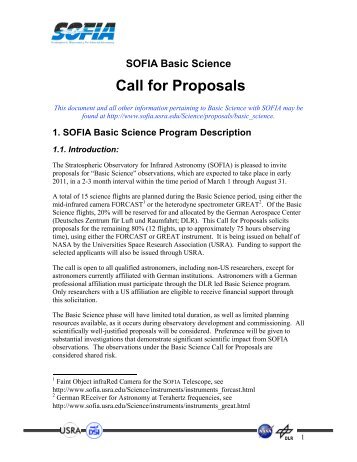 Download the Basic Science Call for Proposals - SOFIA - USRA