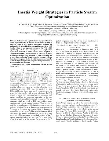 Inertia Weight Strategies in Particle Swarm ... - Ajith Abraham