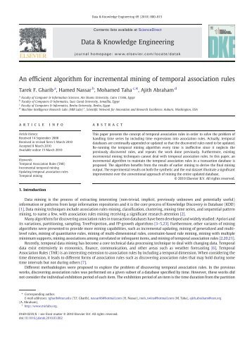 An efficient algorithm for incremental mining of ... - ResearchGate