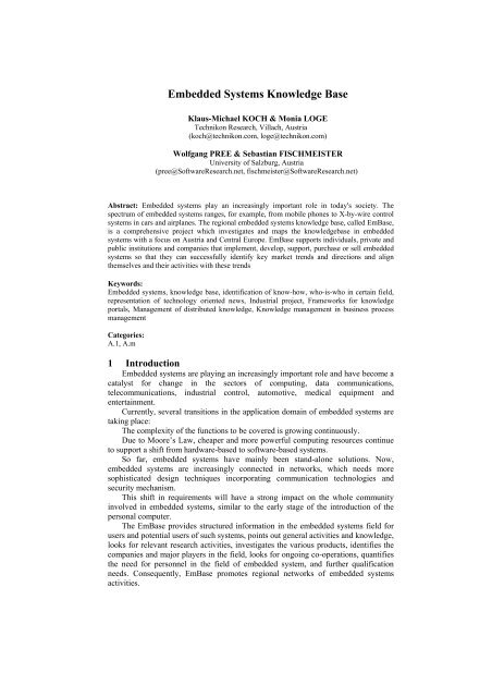 Embedded Systems Knowledge Base - Softwareresearch.net