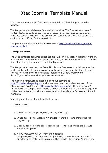 Xtec Joomla! Template Manual