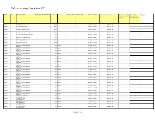 FOE Lab Inventory Check June 2007 - Faculty of Engineering