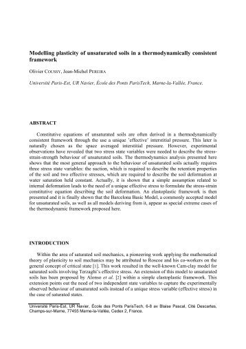 Modelling plasticity of unsaturated soils - HAL ENPC