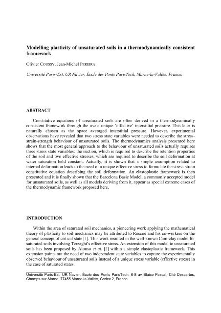 Modelling plasticity of unsaturated soils - HAL ENPC