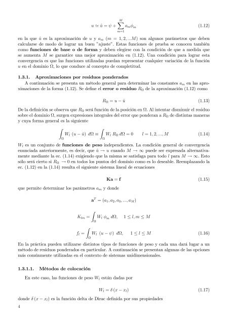 Capítulo 1 Métodos de residuos ponderados Funciones de prueba ...