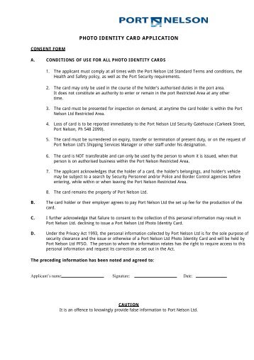 Photo ID Card Application Form - Port Nelson