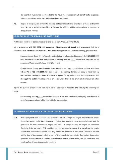 Noise Management Plan - Port Nelson