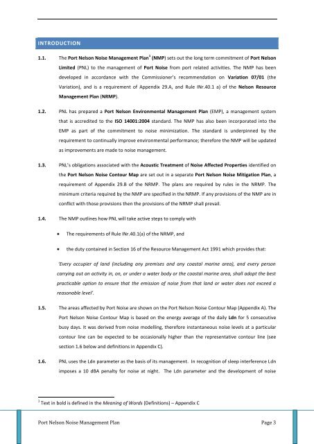 Noise Management Plan - Port Nelson