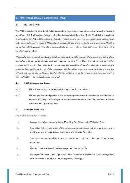 Noise Management Plan - Port Nelson