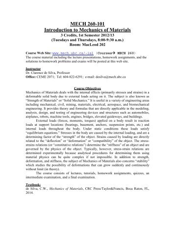 MECH 260-outline.pdf - UBC Mechanical Engineering