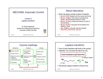 MECH466: Automatic Control About laboratory Course roadmap ...