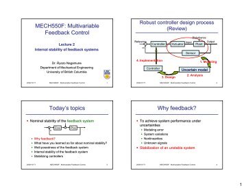 MECH550F: Multivariable Feedback Control Today's topics Why ...