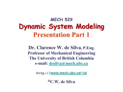 Dynamic System Modeling Presentation Part 1 - UBC Mechanical ...