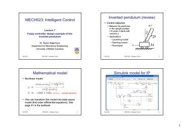 MECH523: Intelligent Control Inverted pendulum - UBC Mechanical ...