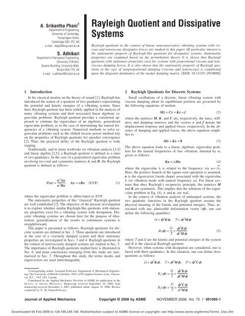 Rayleigh Quotient and Dissipative Systems - UBC Mechanical ...