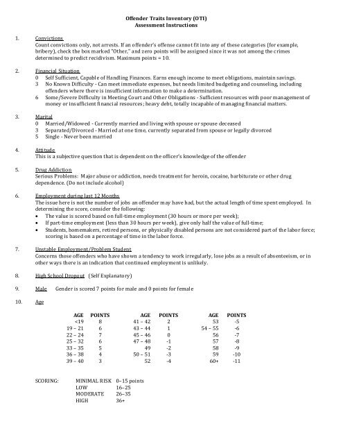 OFFENDER TRAITS INVENTORY (Risk Assessment - OPUS Screen ...