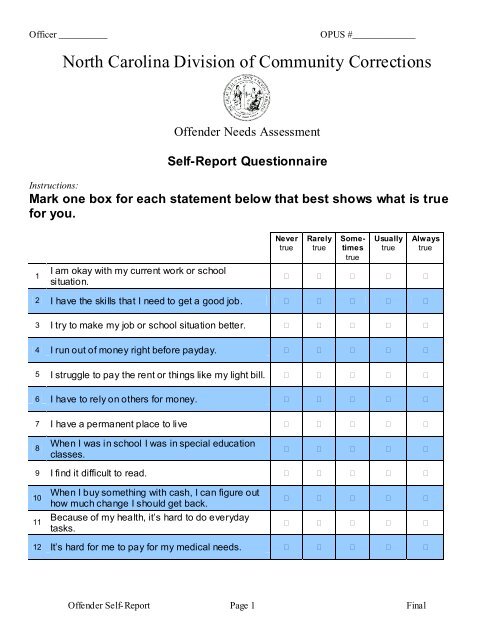 OFFENDER TRAITS INVENTORY (Risk Assessment - OPUS Screen ...