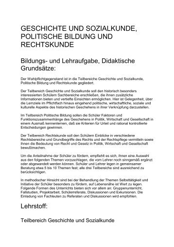 Geschichte und Sozialkunde, Politische Bildung und Rechtskunde (pdf