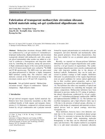 Fabrication of transparent methacrylate zirconium siloxane hybrid ...