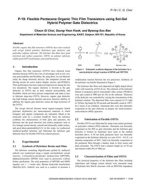 Flexible Pentacene Organic Thin Film Transistors using Sol-Gel ...