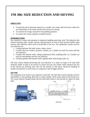 FM 306: SIZE REDUCTION AND SIEVING - Chemical Engineering ...