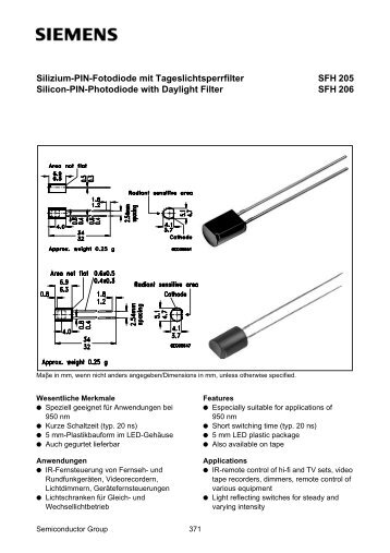 SFH 205 SFH 206 Silizium-PIN-Fotodiode mit ... - Solarbotics
