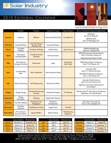 2010 EDITORIAL CALENDAR - SolarIndustryMag.com