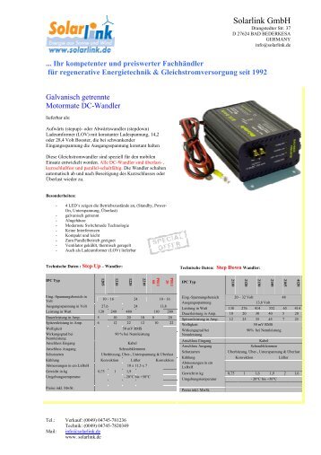 Technische Daten: - Solarlink GmbH, preiswert und kompetent