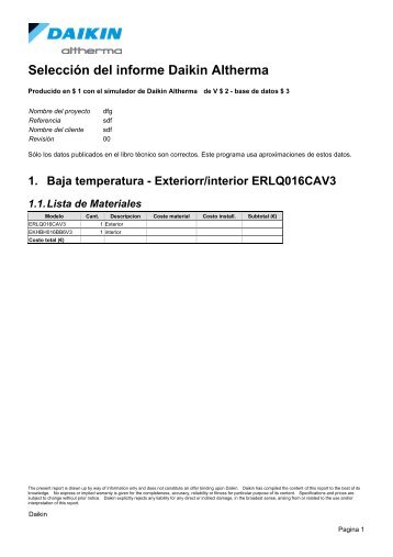 Selección del informe Daikin Altherma - Solarweb