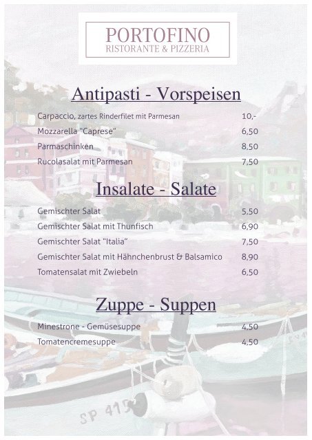 Antipasti - Vorspeisen Insalate - Salate Zuppe - Suppen