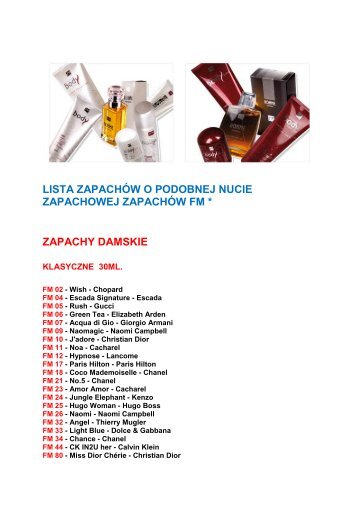 lista zapachów o podobnej nucie zapachowej zapachów fm ...