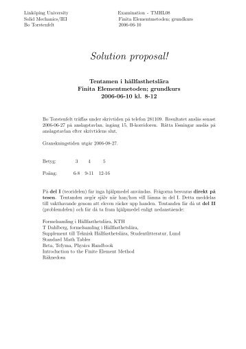 Solution proposal! - Division of Solid Mechanics - LinkÃ¶ping University
