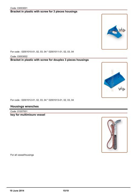 Sinergroup Filter housings Catalog - Standard housings, Big housings, Housings brackets, Housings wrenches