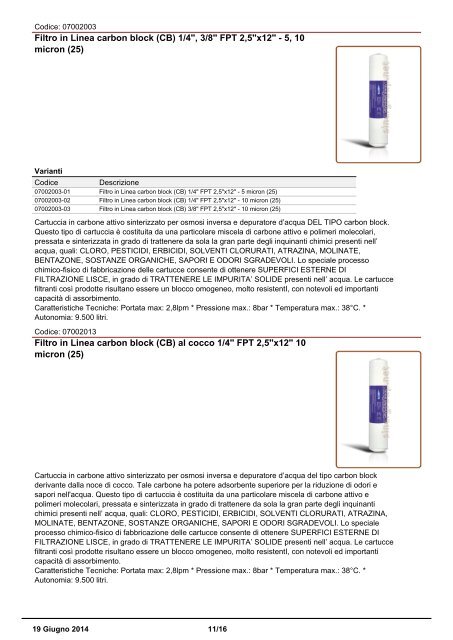 Sinergroup Filtri in Linea Carbone Attivo Catalogo