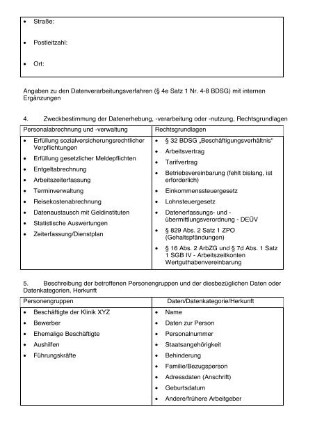 Muster Beispiel für ein internes Verfahrensverzeichnis, das als ...