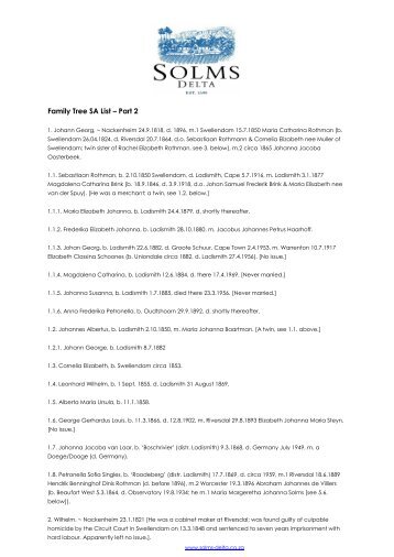 South African Solms Family Tree | Geneology - Solms-Delta