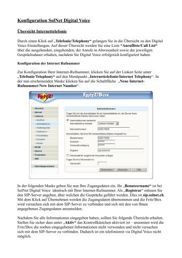 Konfiguration SolNet Digital Voice - bei SolNet!