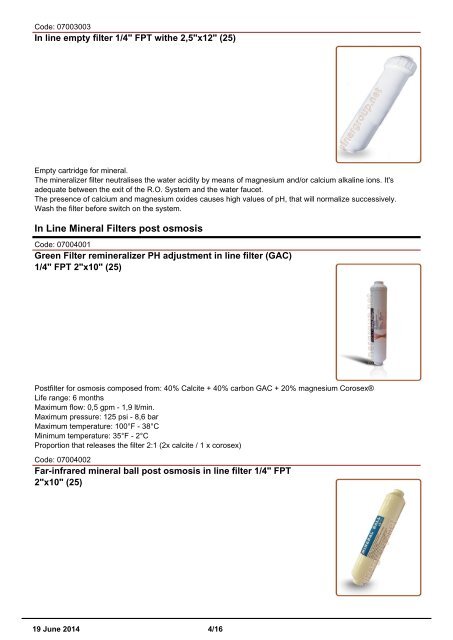 Sinergroup Activated Carbon In Line Filters Catalog