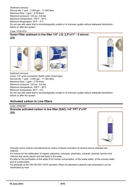 Sinergroup Activated Carbon In Line Filters Catalog