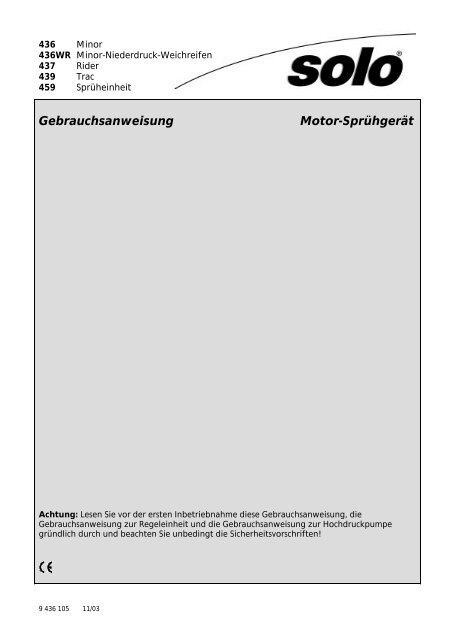 Gebrauchsanweisung Motor-SprÃ¼hgerÃ¤t - SOLO Kleinmotoren GmbH