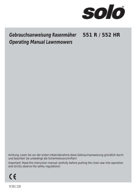 Gebrauchsanweisung RasenmÃ¤her 551 R / 552 HR - SOLO ...