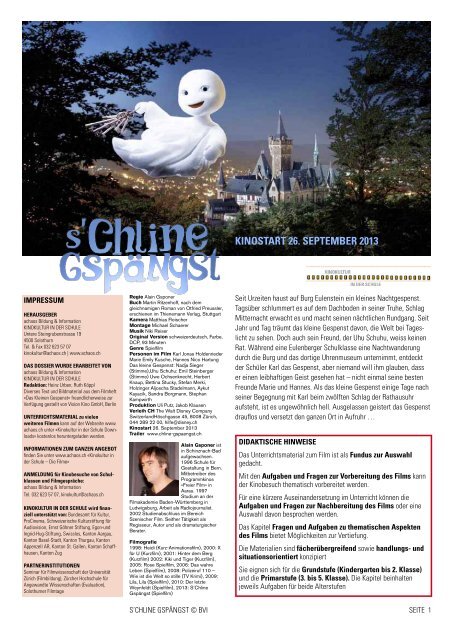 Schulmaterial s'Chline Gspängst - Solothurner Filmtage