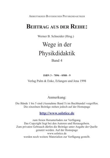 Der Einfluß deutscher Physiklehrbücher auf die ... - Solstice