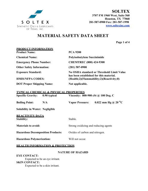 MSDS-PCA 9200 - Soltex