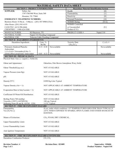 MSDS Naptel 510 - Soltex