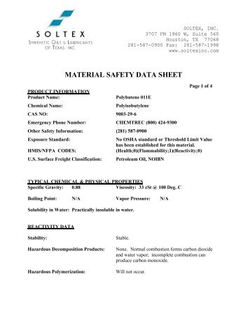 MATERIAL SAFETY DATA SHEET - Soltex