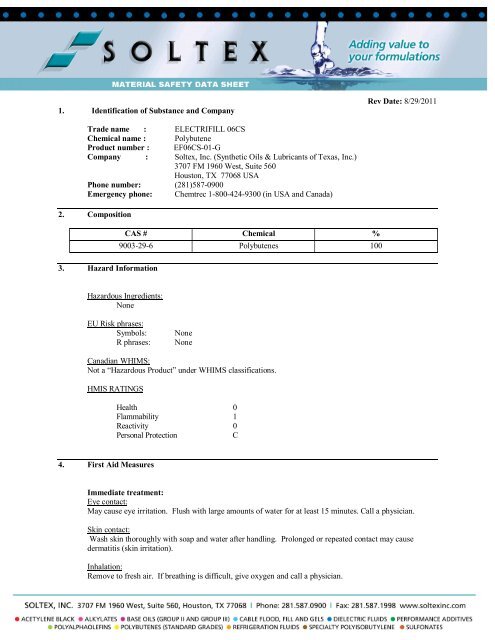 ELECTRIFILL 06CS Chemical name - Soltex