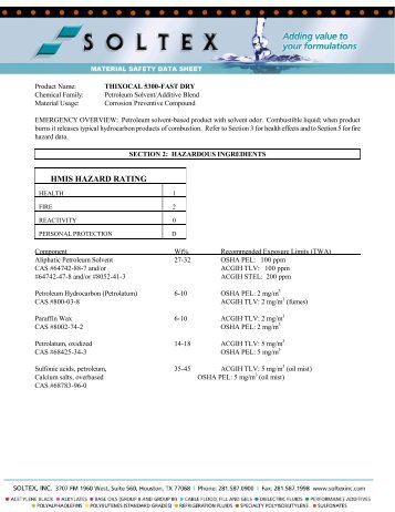 HMIS HAZARD RATING - Soltex