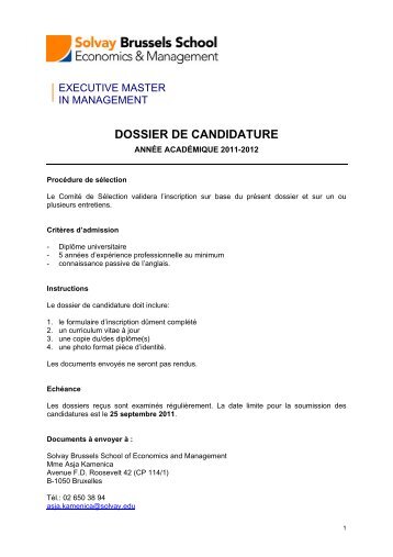 dossier de candidature - Solvay Brussels School - Economics ...